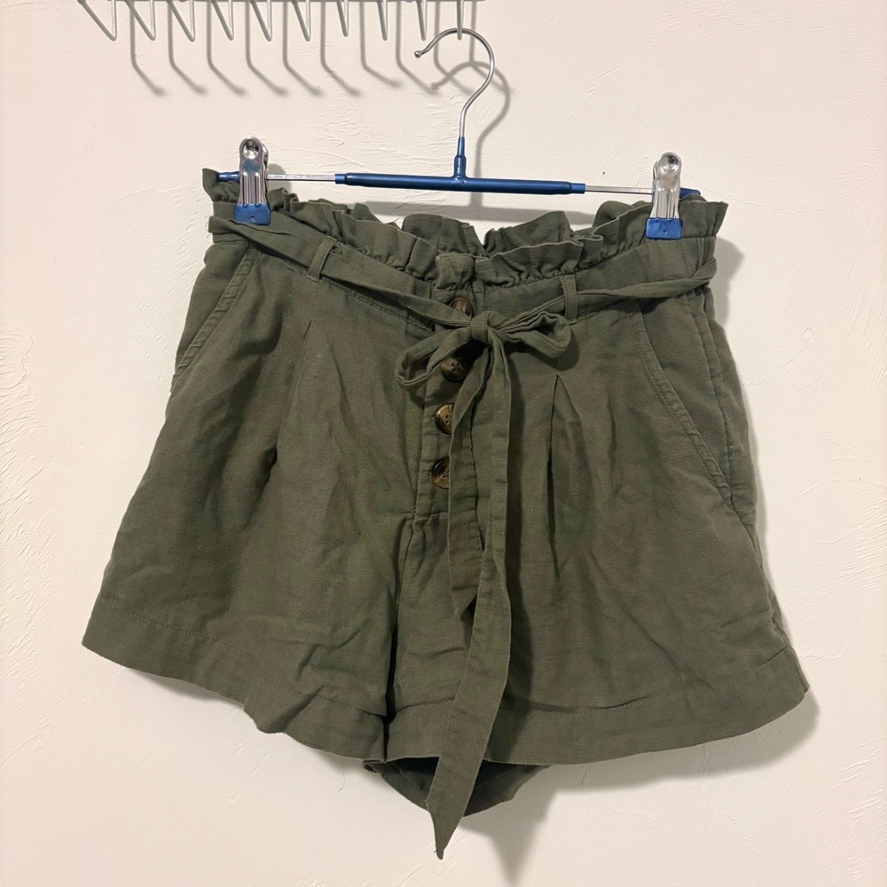 American Eagle High Waist Olive Green Paperbag Shorts